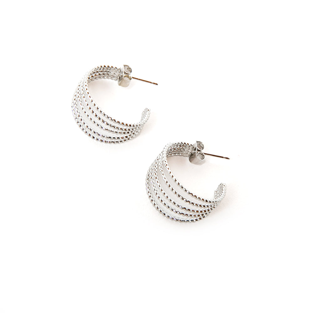 The silver Ennis Hoop Earrings with a butterfly back fastening